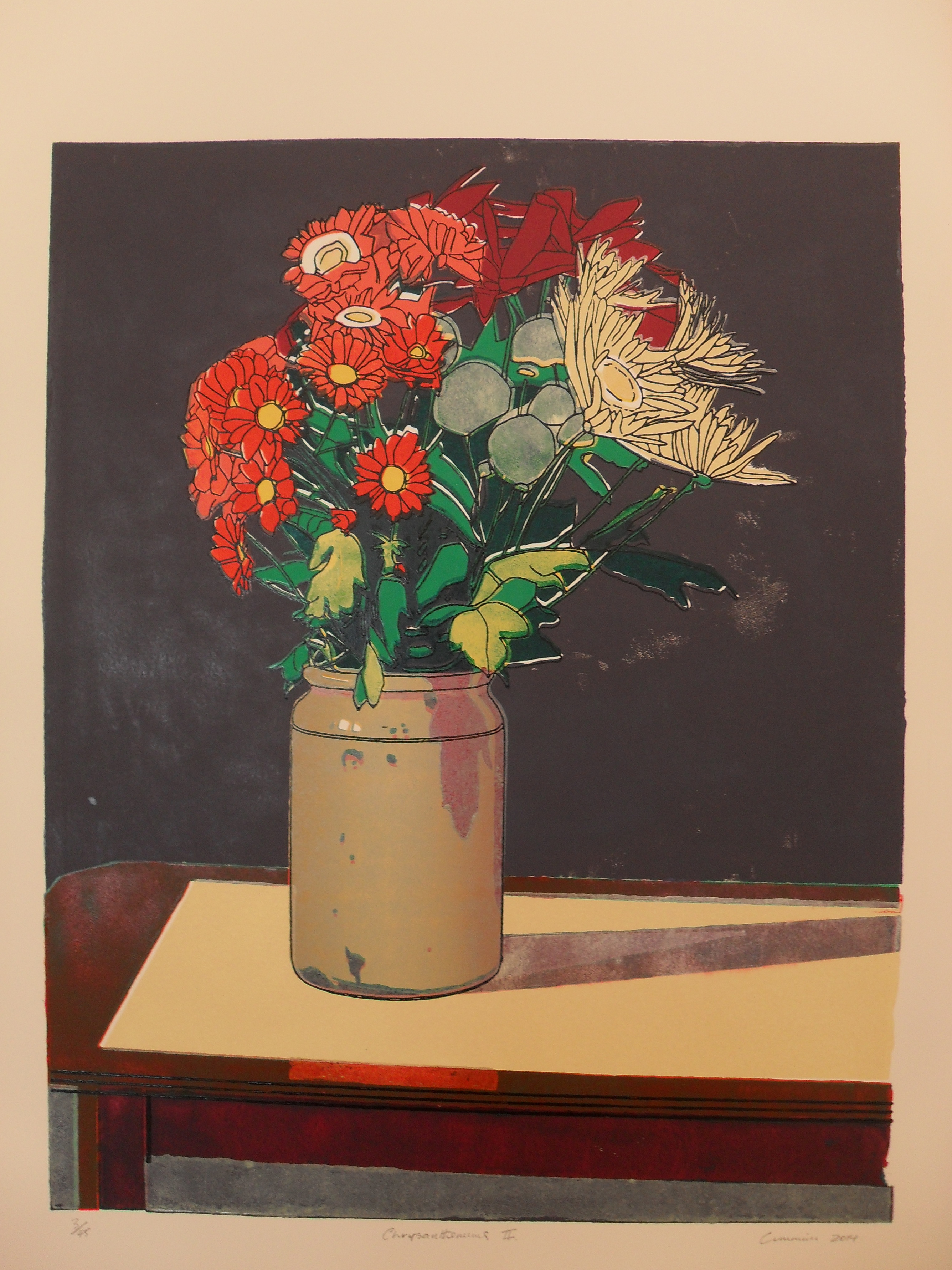 Chrysanthemums II: Colour Linocut 2014 58x46cm Edition of Forty-Five